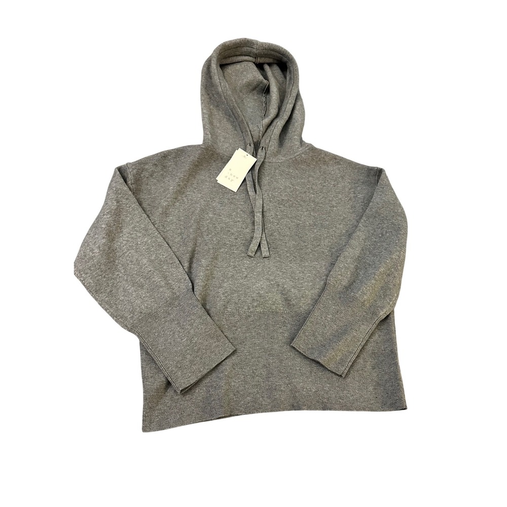 A New Day Women's‎ Gray Knit Hoodie Sweater Medium Relaxed Fit Casual